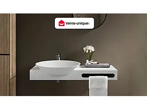 Plan vasque suspendu en solid surface mat avec vasque rectangulaire - Blanc - 100 cm - YUMIKO