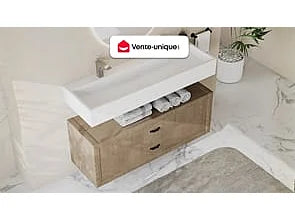 Vasque suspendue design épuré avec double vasque - Blanc - 120 cm - YAMDROK