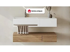 Plan vasque suspendu en solid surface mat avec vasque rectangulaire - Blanc - 90 cm - GANDAKI