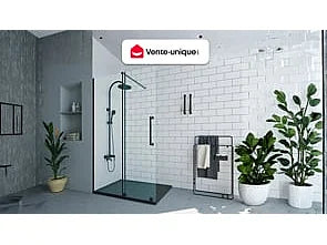 Paroi de douche à l'italienne style industriel finition noire mate - 120 cm - YOREM