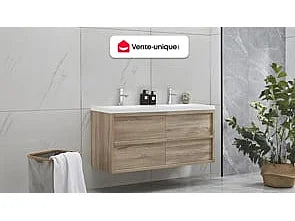 Meuble de salle de bain suspendu avec vasque à encastrer - Naturel clair et blanc - 120 cm - Les éphémères