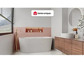 Baignoire semi îlot texturée avec bonde pop-up - Blanc brillant - 149 cm - ZELINA