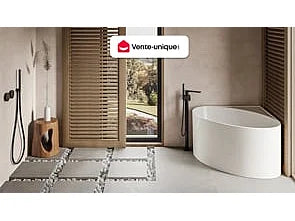 Baignoire d'angle quart de cercle avec bonde clic-clac - Blanc mat - 100 cm - MARTA