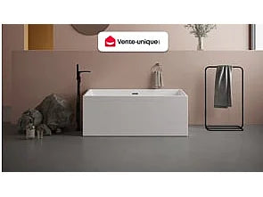 Baignoire rectangulaire design avec pose au sol - Blanc brillant - 75 cm - PIKAIA