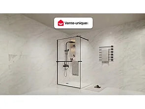Paroi de douche à l'italienne avec porte-serviettes et étagère intégrée - Noir mat - 120 cm - BONPERO