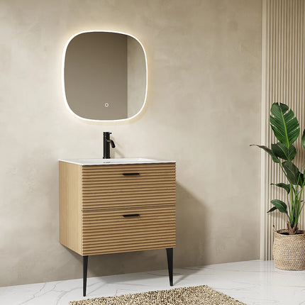 Miroir carré lumineux avec LED et anti-buée - Blanc - 60 cm - Les Astucieux