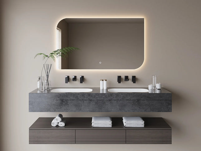 Miroir de salle de bain rectangulaire lumineux LED avec anti-buée et bouton tactile - Transparent - 120 cm - Les Astucieux