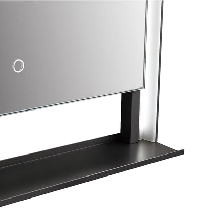 Miroir de salle de bain lumineux avec étagère intégrée - Noir mat - 60 cm - Les Astucieux