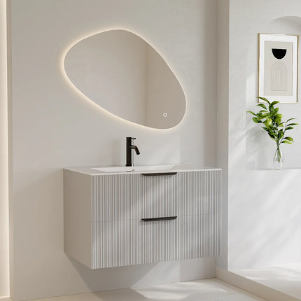 Miroir asymétrique lumineux avec éclairage LED - Blanc Mat - 80 cm - Les Astucieux