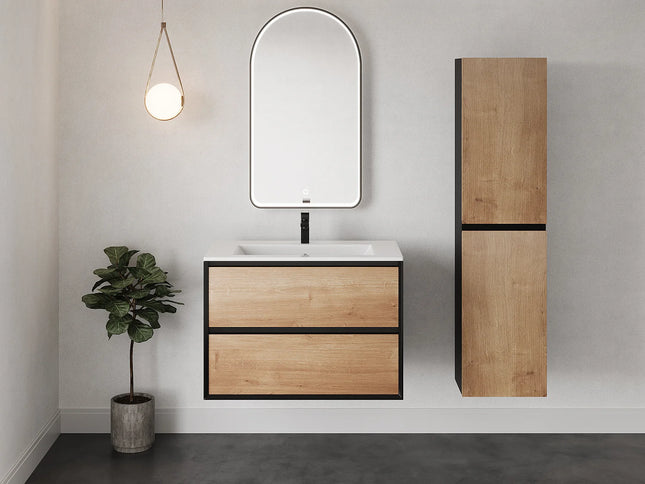 Miroir de salle de bain lumineux en arche avec éclairage LED - Noir mat - 50 cm - Les Astucieux