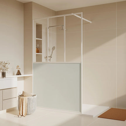 Paroi de douche style industriel mate avec verre trempé - Blanc - 140 x 200 cm - URBANIK
