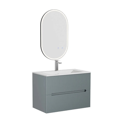 Meuble de salle de bain suspendu rainuré avec vasque à encastrer - Bleu ciel - 80 cm - PAVANI