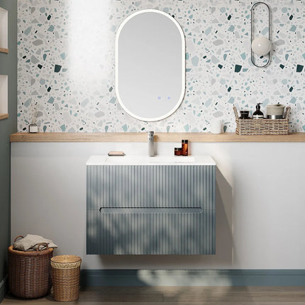 Meuble de salle de bain suspendu rainuré avec vasque à encastrer - Vert - 80 cm - PAVANI