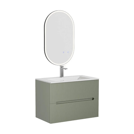 Meuble de salle de bain suspendu rainuré avec vasque à encastrer et miroir LED - Bleu ciel - 80 cm - PAVANI