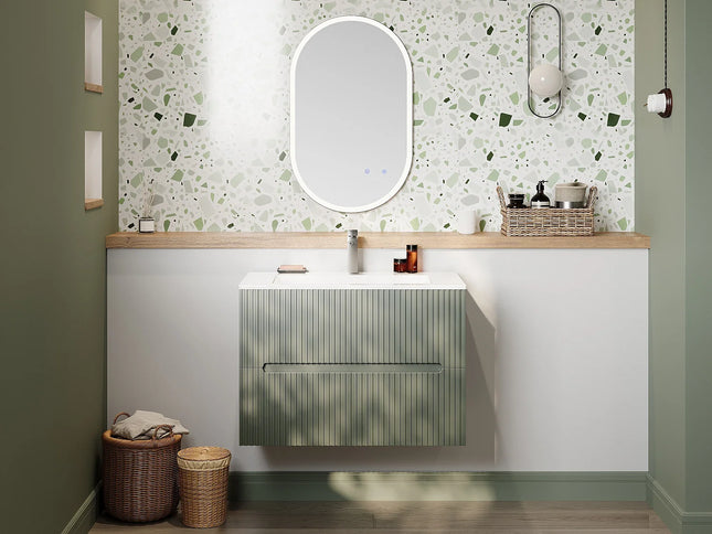 Meuble de salle de bain suspendu rainuré avec vasque à encastrer - Bleu ciel - 80 cm - PAVANI