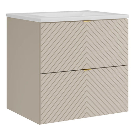 Meuble de salle de bain suspendu rainuré avec vasque à encastrer - Beige - 60 cm - DORIONI