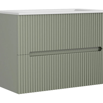 Meuble de salle de bain suspendu rainuré avec vasque à encastrer - Vert - 80 cm - PAVANI