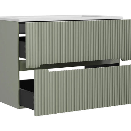 Meuble de salle de bain suspendu rainuré avec vasque à encastrer - Vert - 80 cm - PAVANI