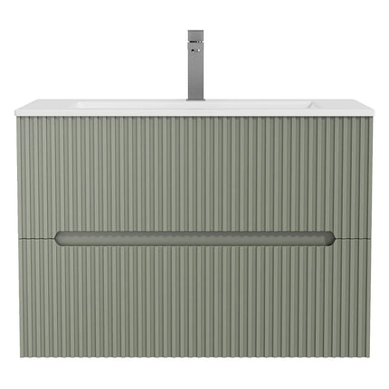 Meuble de salle de bain suspendu rainuré avec vasque à encastrer et miroir LED - Bleu ciel - 80 cm - PAVANI