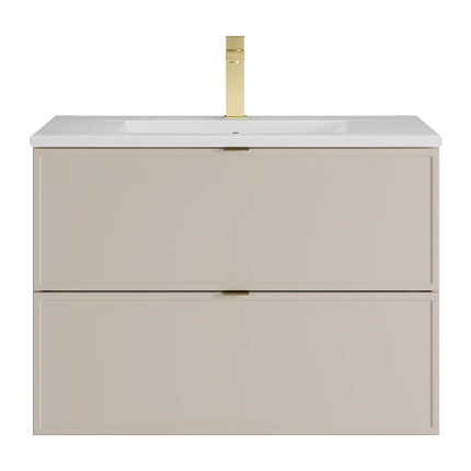 Meuble de salle de bain suspendu mat avec vasque à encastrer - Beige - 80 cm - ONDIL