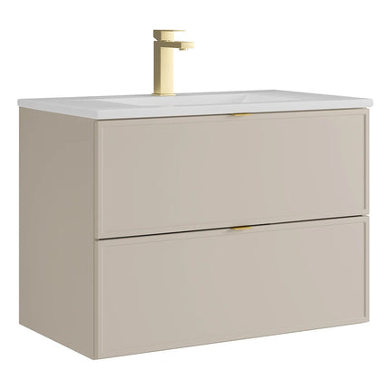 Meuble de salle de bain suspendu mat avec vasque à encastrer - Beige - 80 cm - ONDIL