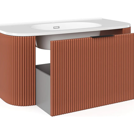Meuble de salle de bain suspendu rainuré avec vasque à encastrer - Terracotta - 99 cm - LOMERI