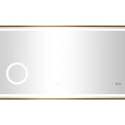 Miroir lumineux LED avec horloge digitale et anti-buée - Doré - 120 cm - AITANA