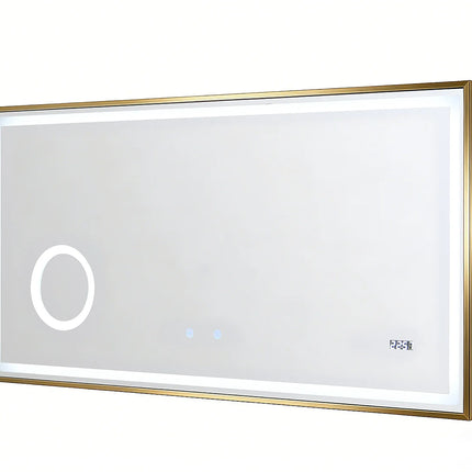 Miroir lumineux LED avec horloge digitale et anti-buée - Doré - 120 cm - AITANA