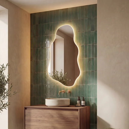 Miroir salle de bain organique lumineux LED avec fonction anti-buée - Blanc - 54 cm - Les Astucieux
