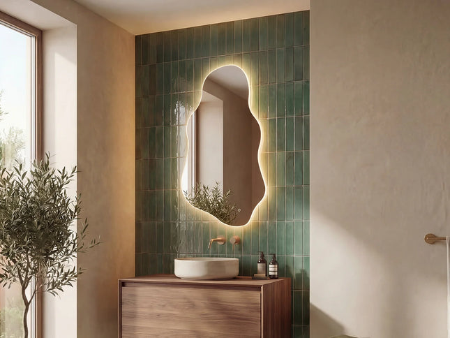 Miroir salle de bain organique lumineux LED avec fonction anti-buée - Blanc - 54 cm - Les Astucieux