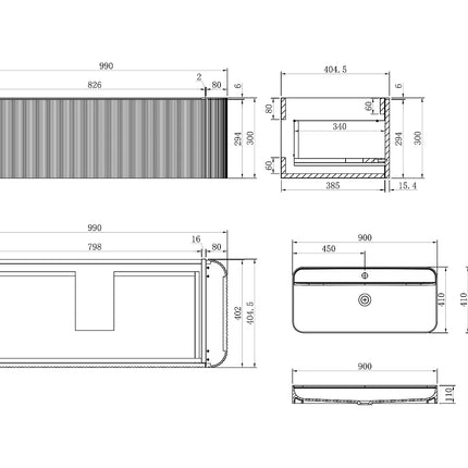 Meuble de salle de bain suspendu en placage frêne avec vasque à encastrer en résine blanc mat - Naturel clair - 100 cm - Espace pro