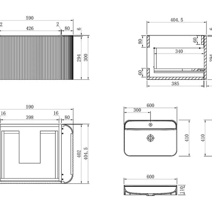 Meuble de salle de bain suspendu en placage frêne avec vasque à encastrer en résine blanc mat - Naturel clair - 60 cm - Espace pro
