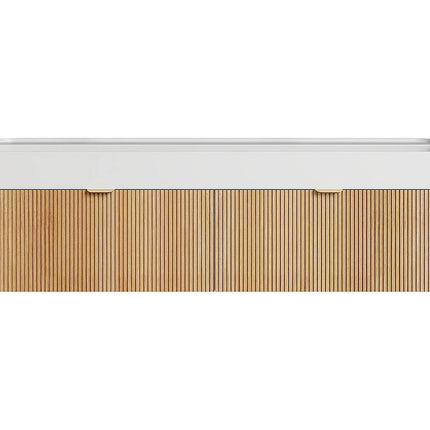 Meuble de salle de bain suspendu en bois de frêne avec double vasque à encastrer - Naturel clair - 150 cm - Espace pro