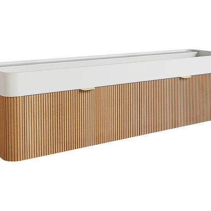 Meuble de salle de bain suspendu en bois de frêne avec double vasque à encastrer - Naturel clair - 150 cm - Espace pro