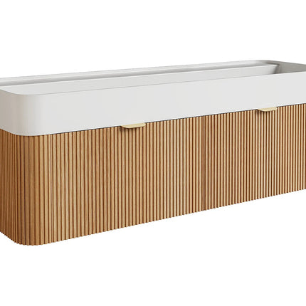Meuble de salle de bain suspendu avec double vasque à encastrer - Naturel clair - 120 cm - Espace pro