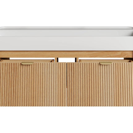 Meuble de salle de bain suspendu avec double vasque à encastrer - Naturel clair - 120 cm - Espace pro