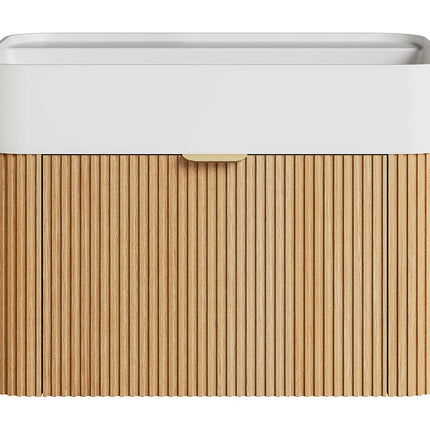 Meuble de salle de bain suspendu en placage frêne avec vasque à encastrer en résine blanc mat - Naturel clair - 60 cm - Espace pro