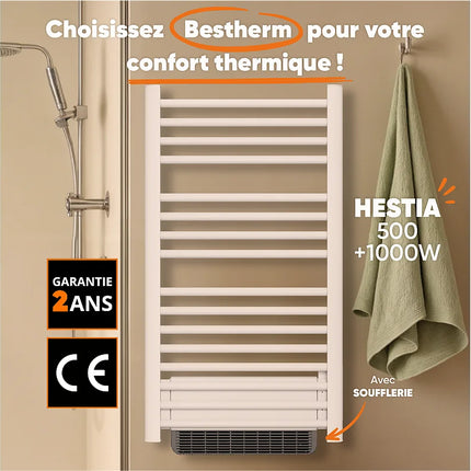 Sèche-serviette électrique sans fluide avec soufflerie - blanc - 54 cm - HESTIA