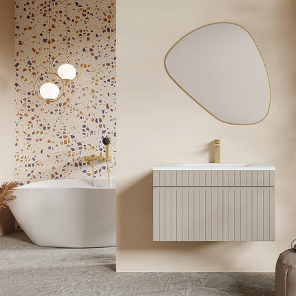 Meuble de salle de bain rainuré suspendu avec vasque à encastrer - Rose poudré - 60 cm - SATARA