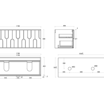 Meuble de salle de bain texturé suspendu avec double vasque à poser ronde - Naturel clair - 120 cm - MERKAN