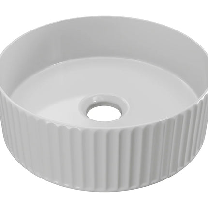 Meuble de salle de bain texturé suspendu avec double vasque à poser ronde - Naturel clair - 120 cm - MERKAN