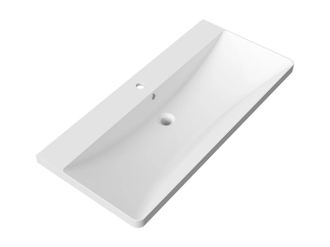 Lavabo encastré en pierre synthétique avec vasque à encastrer - Blanc - 101 cm