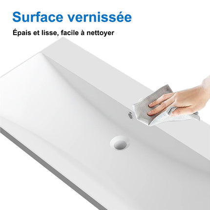 Lavabo encastré en pierre synthétique avec vasque à encastrer - Blanc - 101 cm