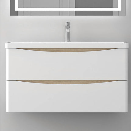 Lavabo encastré en pierre synthétique avec vasque à encastrer - Blanc - 101 cm