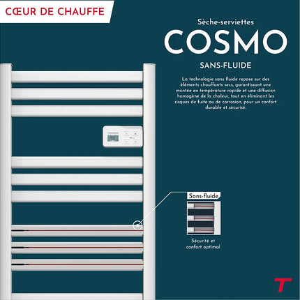 Sèche-serviette électrique connecté WiFi avec soufflerie - blanc - 54 cm - COSMO