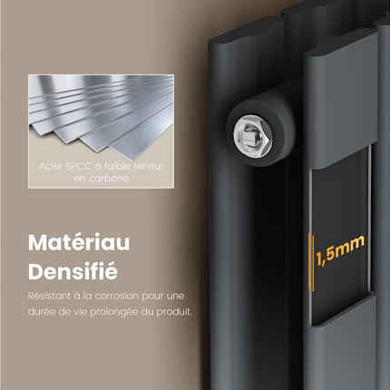 Radiateur à eau chaude vertical double épaisseur - anthracite - 46 cm - DS CONCEPT