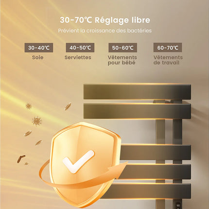 Sèche-serviettes électrique tubes plats noir mat 50 cm EMKE