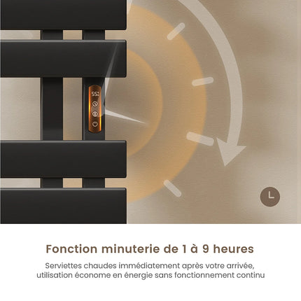 Sèche-serviettes électrique tubes plats noir mat 50 cm EMKE