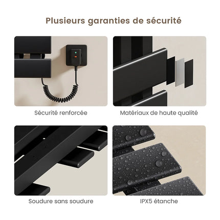 Sèche-serviettes électrique tubes plats noir mat 50 cm EMKE