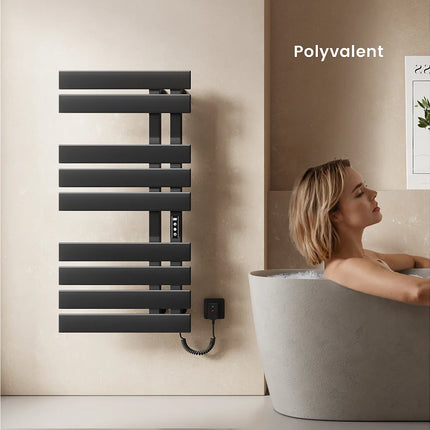 Sèche-serviettes électrique tubes plats noir mat 50 cm EMKE